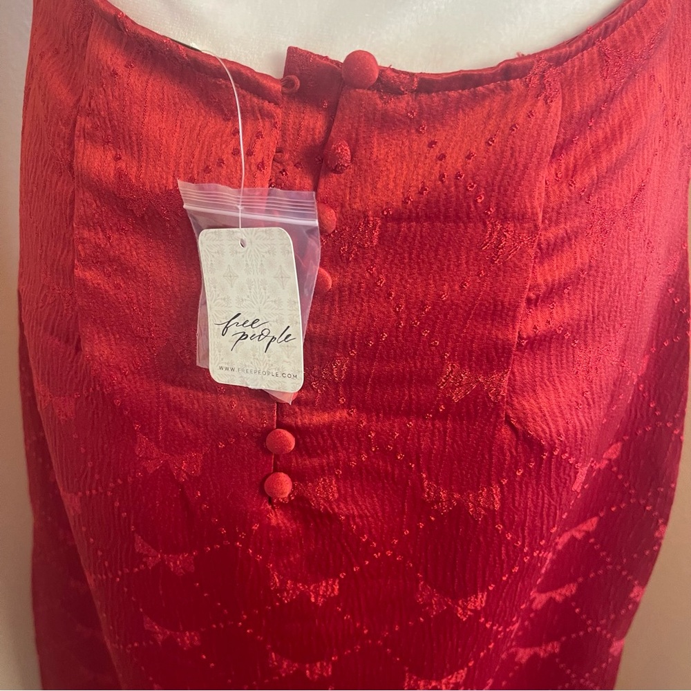 Free People Foolish Heart Midi Dress Red Dahlia Lace Satin NWT Romantic Boho S - Picture 6 of 11